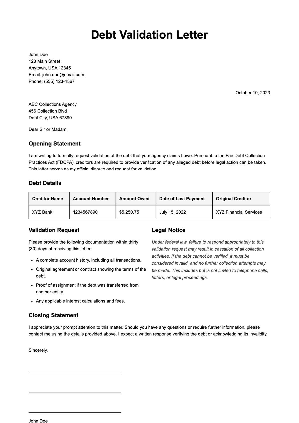 Debt validation letter template with money graphics and eForms branding_variant_3